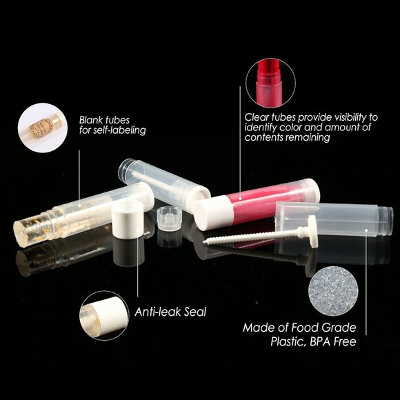 Lip Balm tubes Empty, 60PCS 5.5ml 3/16 Oz, Clear Lip Balm Container Tubes with W - Picture 5 of 9